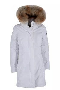 Thumbnail for Chic White Down Jacket with Fur-Trimmed Hood