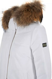 Thumbnail for Chic White Down Jacket with Fur-Trimmed Hood