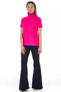 Thumbnail for Chic Pink Lace-Back High Neck Tee