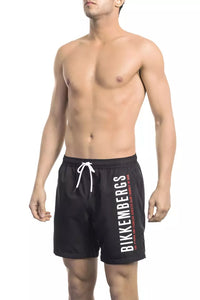 Thumbnail for Sleek Black Swim Shorts with Side Print