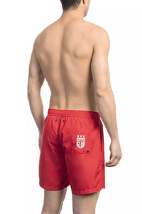 Thumbnail for Vibrant Red Side Print Swim Shorts