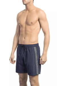 Thumbnail for Elegant Blue Tape-Trim Swim Shorts