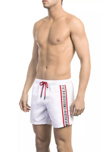 Thumbnail for Elegant White Swim Shorts with Iconic Tape Detail