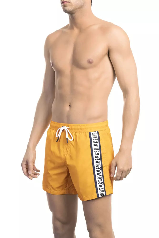 Sleek Orange Swim Shorts with Iconic Tape Detail