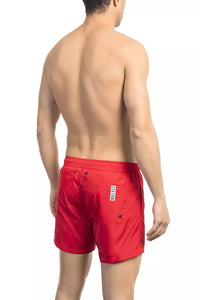 Thumbnail for Sleek Red Tape-Trim Swim Shorts