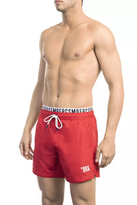 Thumbnail for Red Swim Shorts with Branded Waistband