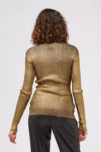 Thumbnail for Glamorous Gold Long-Sleeved Sweater with Fancy Print