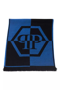 Thumbnail for Elegant Fringed Logo Scarf in Blue