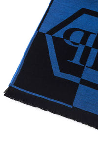 Thumbnail for Elegant Fringed Logo Scarf in Blue
