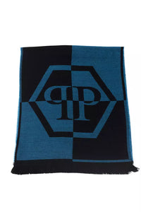 Thumbnail for Elegant Fringed Blue Wool-Blend Scarf