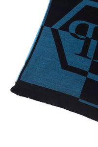 Thumbnail for Elegant Fringed Blue Wool-Blend Scarf