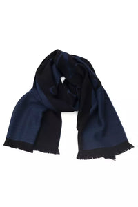 Thumbnail for Elegant Blue Wool-Blend Fringed Scarf