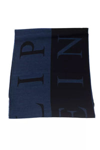 Thumbnail for Elegant Blue Wool-Blend Fringed Scarf