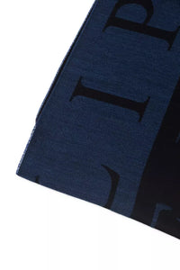 Thumbnail for Elegant Blue Wool-Blend Fringed Scarf