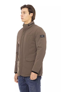 Thumbnail for Elegant Brown Zip-Front Monogram Jacket