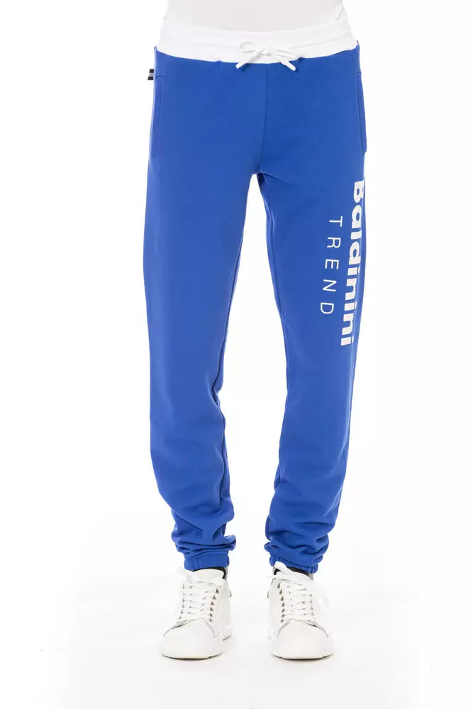 Chic Blue Cotton Sport Pants with Lace Closure