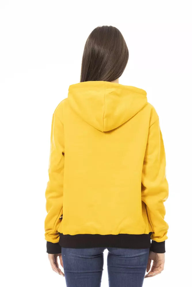 Chic Yellow Cotton Fleece Hoodie with Maxi Pocket