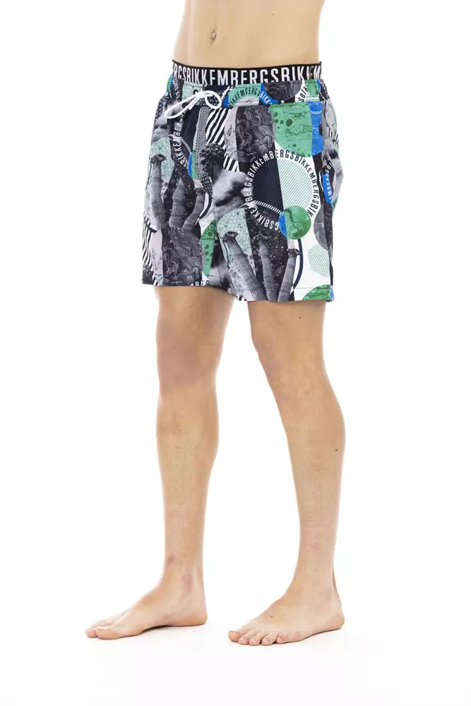 Multicolor Printed Swim Shorts with Drawstring