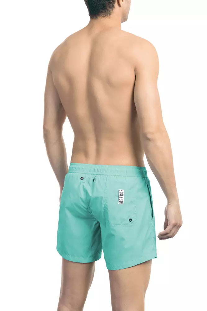 Chic Light Blue Tape-Trim Swim Shorts