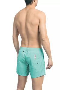 Thumbnail for Chic Light Blue Tape-Trim Swim Shorts