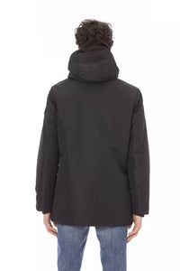 Thumbnail for Sleek Black Long Jacket with Monogram Detail