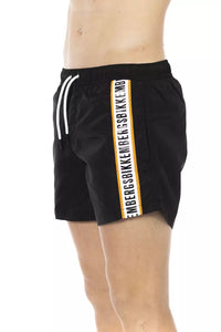 Thumbnail for Sleek Black Swim Shorts with Sporty Tape Detail