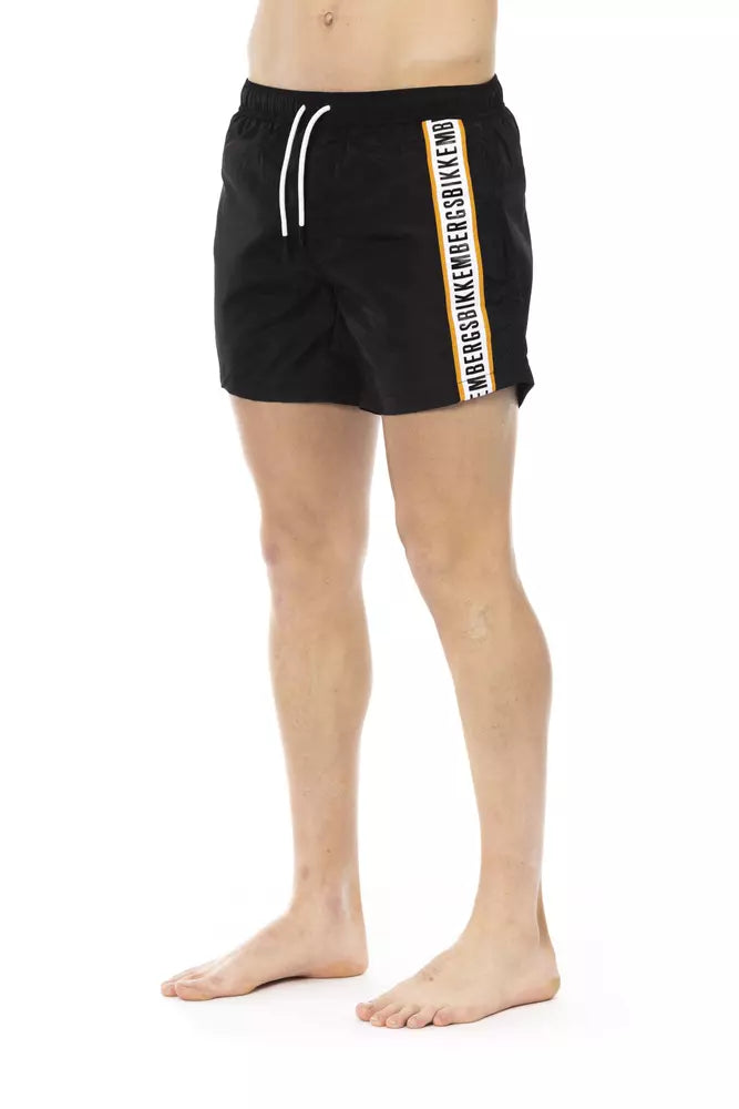 Sleek Black Swim Shorts with Sporty Tape Detail