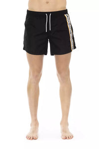 Thumbnail for Sleek Black Swim Shorts with Sporty Tape Detail