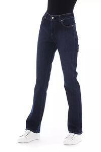 Thumbnail for Chic Blue Cotton Blend Jeans with Tricolor Detail