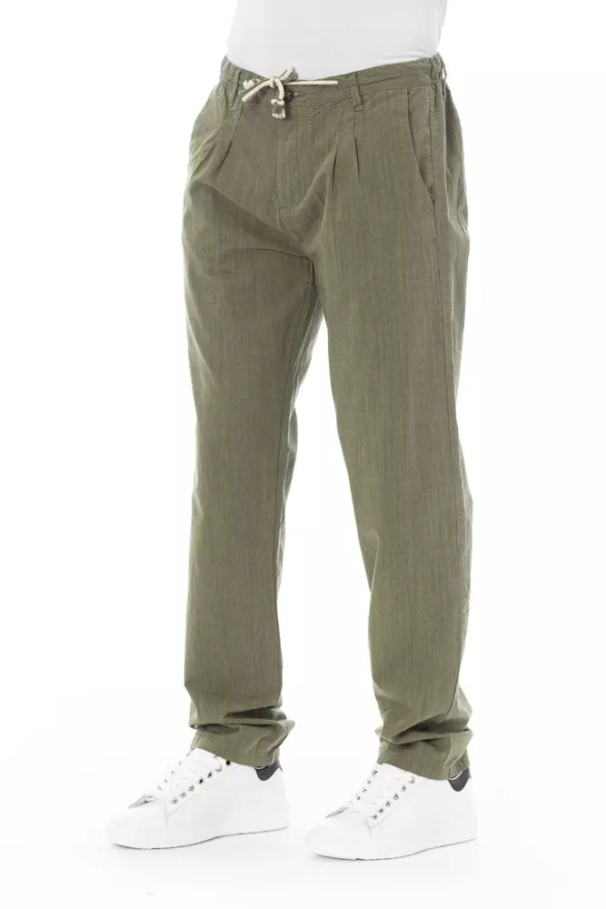 Elegant Cotton Chino Trousers in Army Green