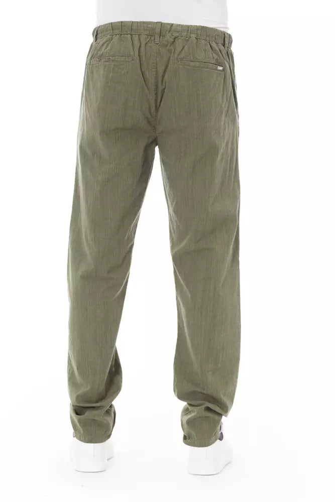 Elegant Cotton Chino Trousers in Army Green