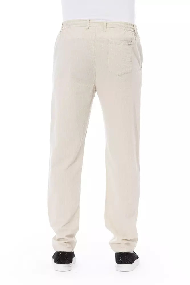 Chic Beige Cotton Chino Trousers with Drawstring