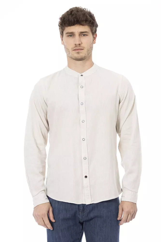 Chic Mandarin Collar White Shirt for Men