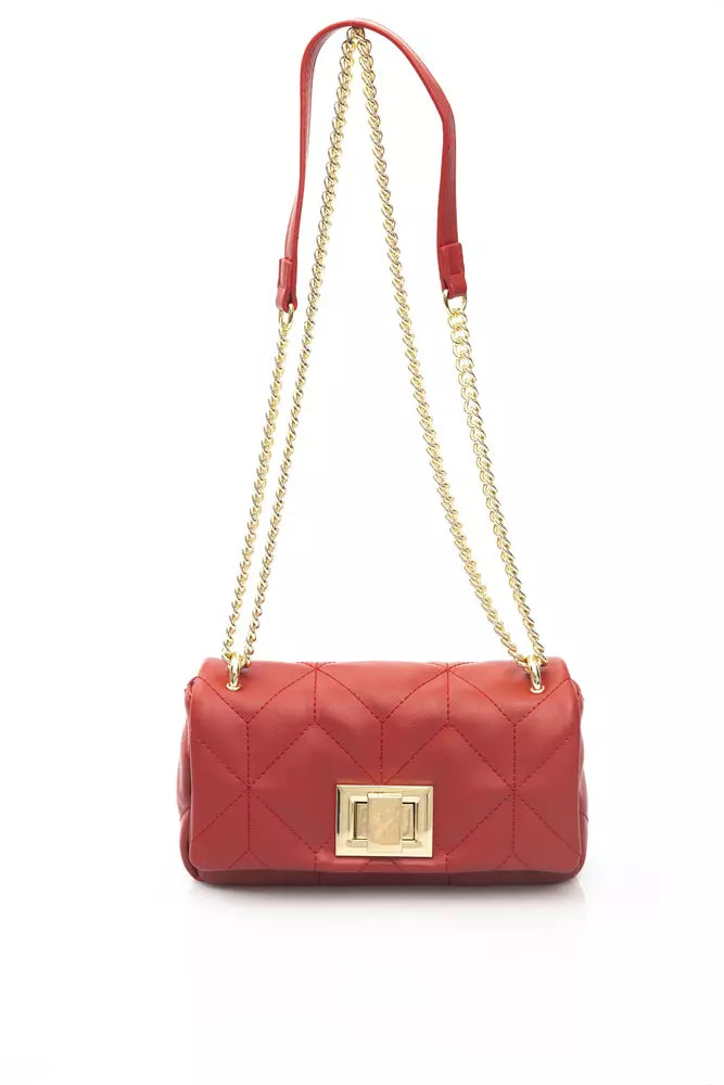 Chic Red Leather Shoulder Flap Bag with Golden Accents