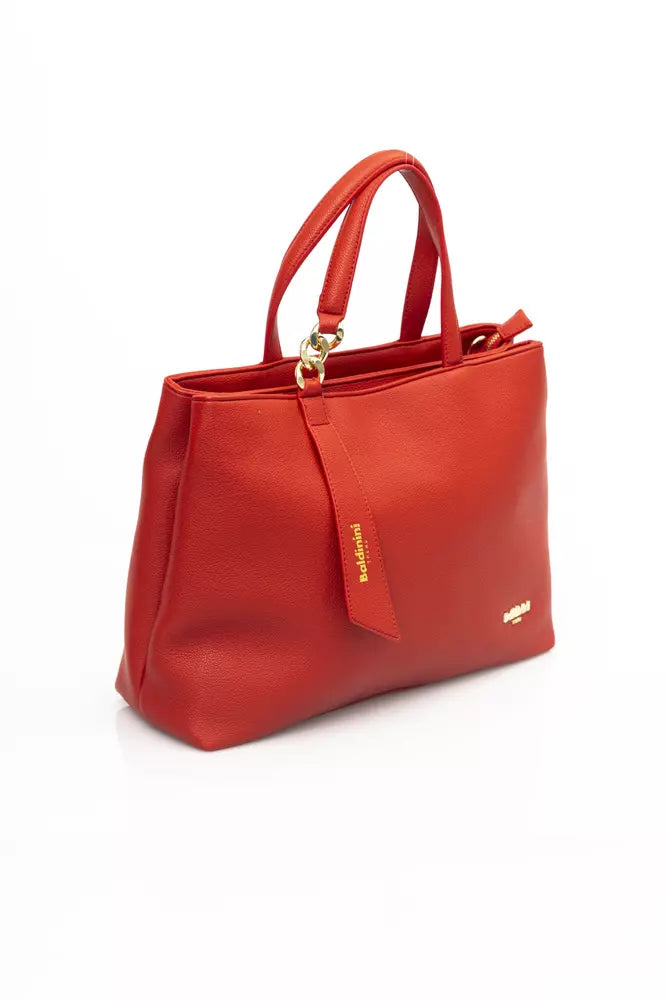 Elegant Red Shoulder Bag with Golden Accents