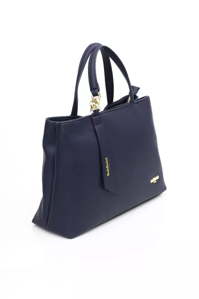 Elegant Blue Shoulder Bag with Golden Accents