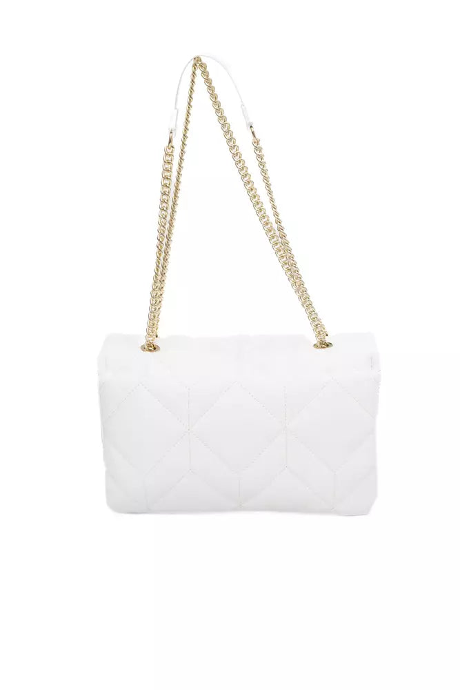 Elegant White Shoulder Bag with Golden Accents