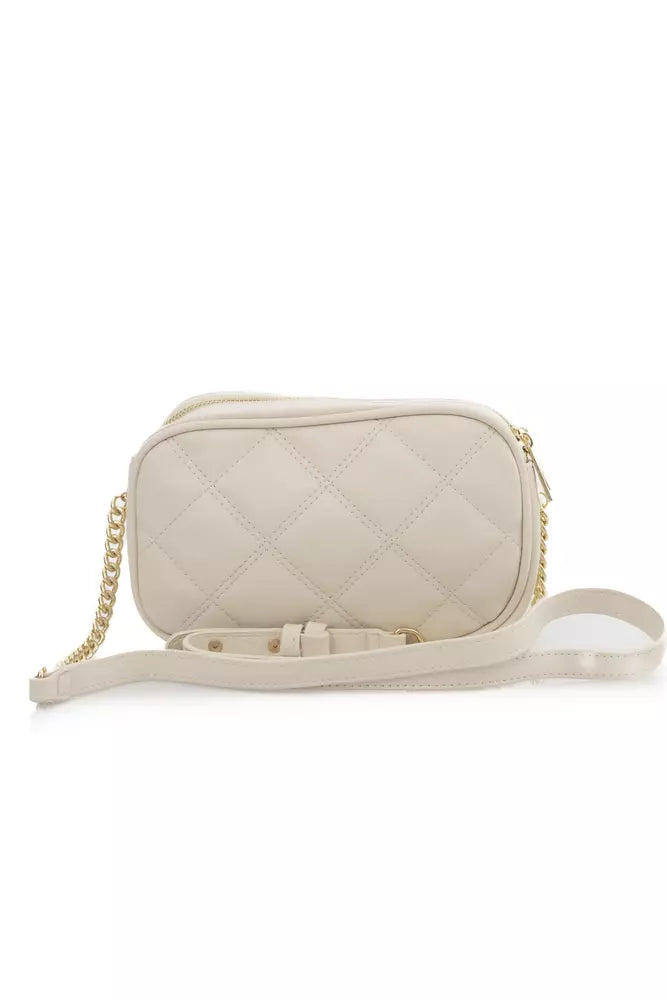 Beige Double Compartment Shoulder Bag with Golden Accents