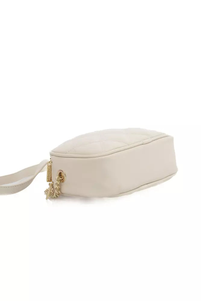 Beige Double Compartment Shoulder Bag with Golden Accents