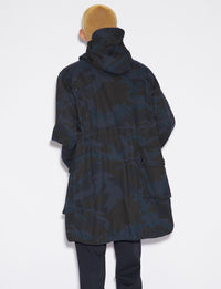 Thumbnail for Camouflage Hooded Trench Coat in Dark Blue