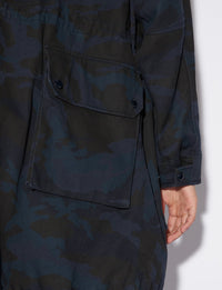 Thumbnail for Camouflage Hooded Trench Coat in Dark Blue