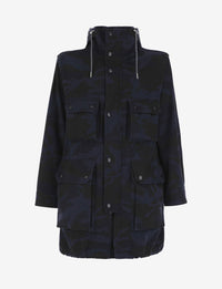 Thumbnail for Camouflage Hooded Trench Coat in Dark Blue