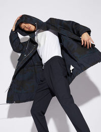 Thumbnail for Camouflage Hooded Trench Coat in Dark Blue
