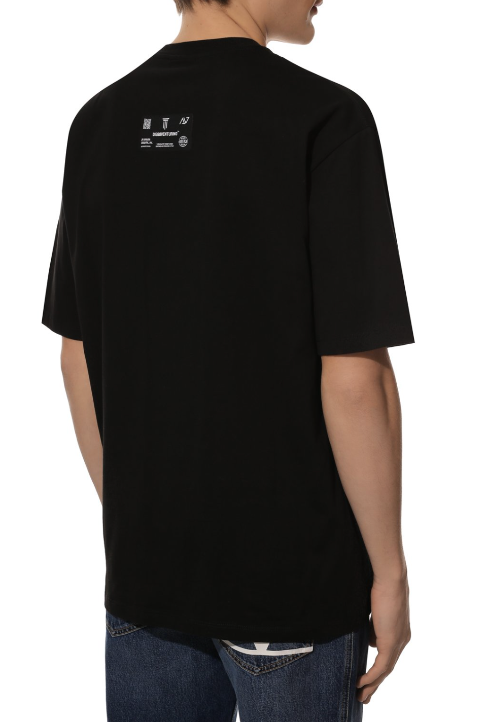 Sleek Black Cotton T-Shirt with Signature Design