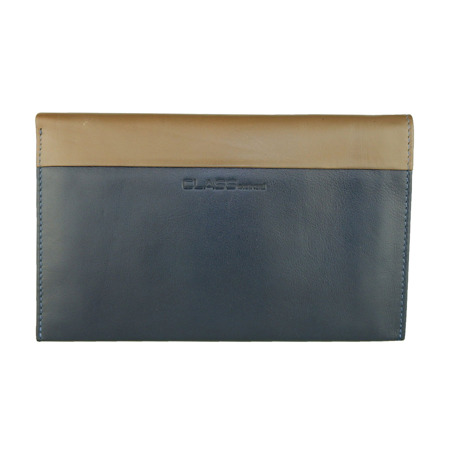 Sleek Blue and Beige Leather Wallet