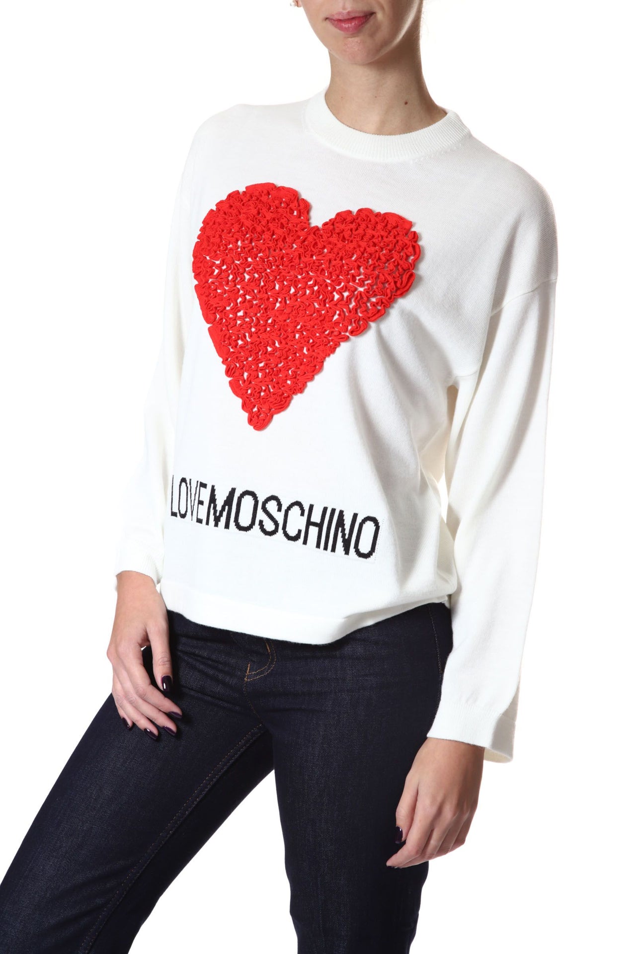 Embossed Heart Wool Blend Sweater