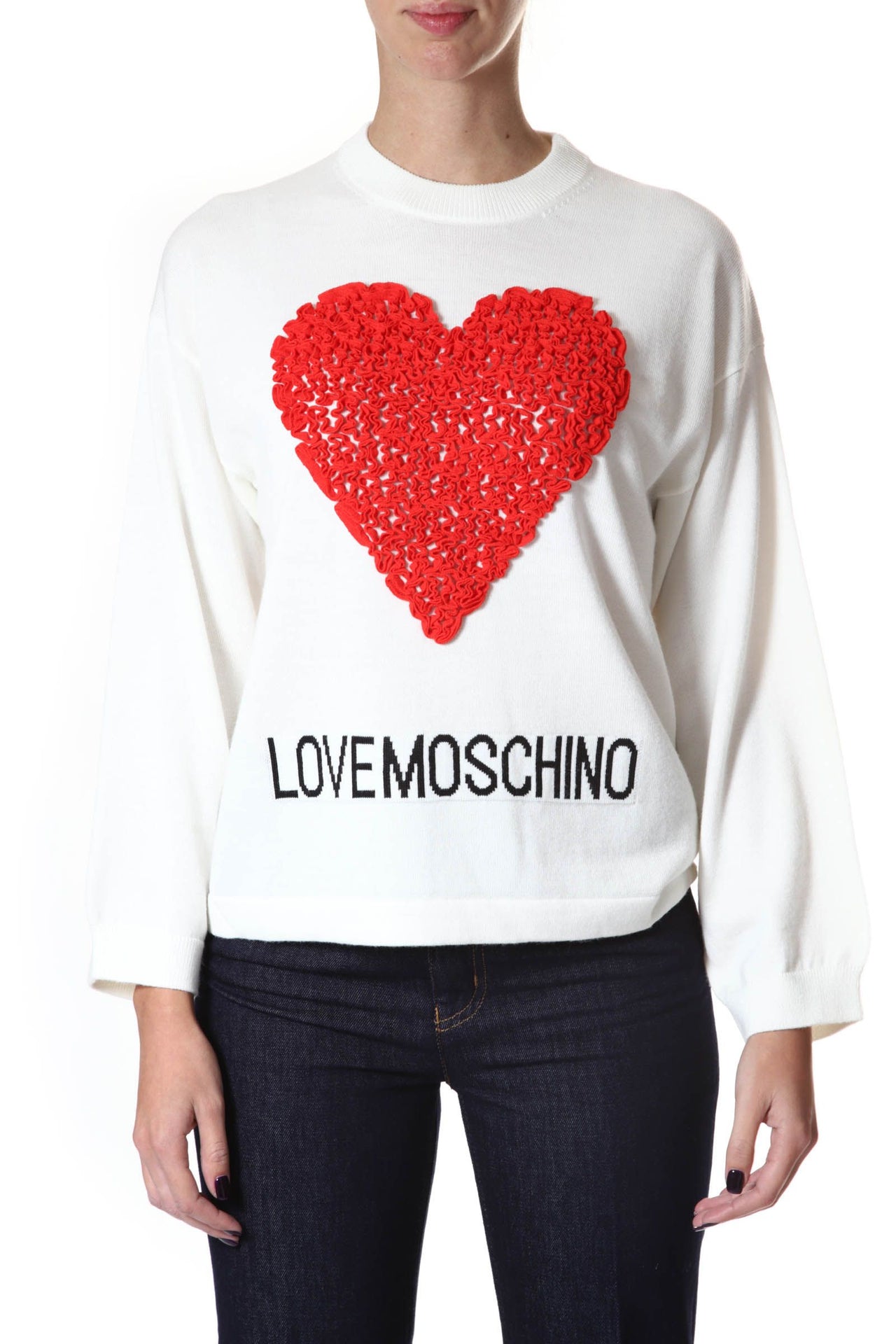 Embossed Heart Wool Blend Sweater