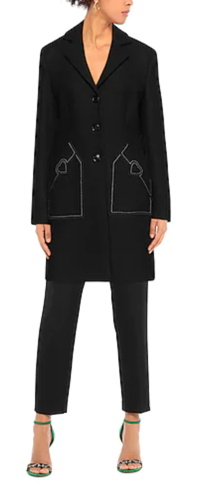 Chic Wool Blend Black Coat with Heart Detail