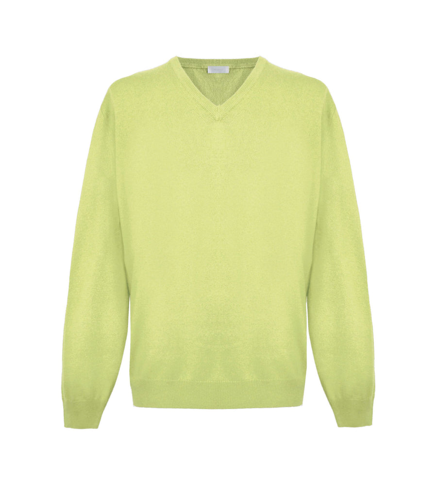 Elegant Yellow Cashmere V-Neck Sweater