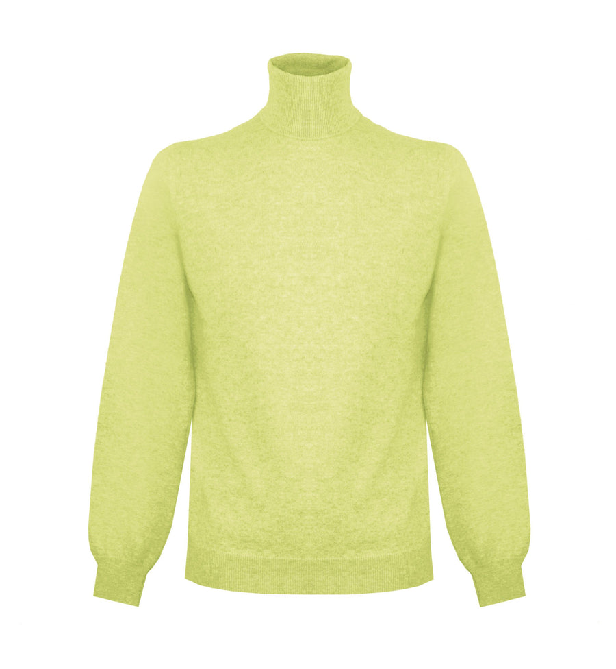 Elegant High Neck Yellow Cashmere Sweater